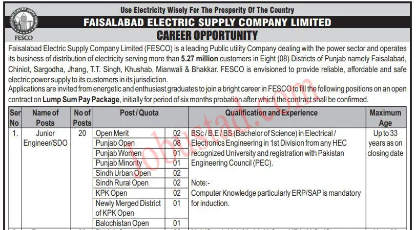 FESCO Latest SDO Jobs